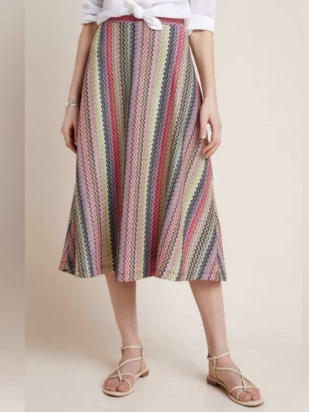 Anthropologie Arely Multicolor Chevron Midi Skirt